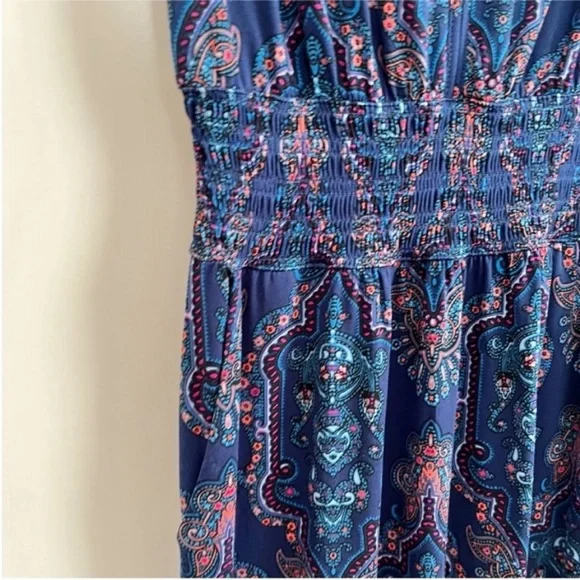 Adrianna Papell maxi dress blue pink paisley sleeveless stretchy side splits - Picture 2 of 7